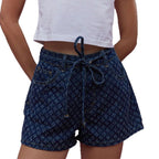 Damen Jeansshorts mit verstellbarem Kordelzug und modischem Muster R&B