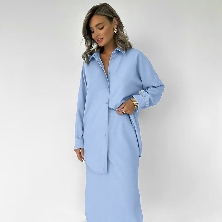 Damen Elegantes Langarmhemd mit passender Maxiröcke R&B