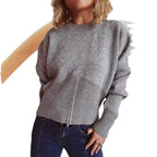 Damen gestreifter Pullover mit trendbewusstem Reißverschluss R&B