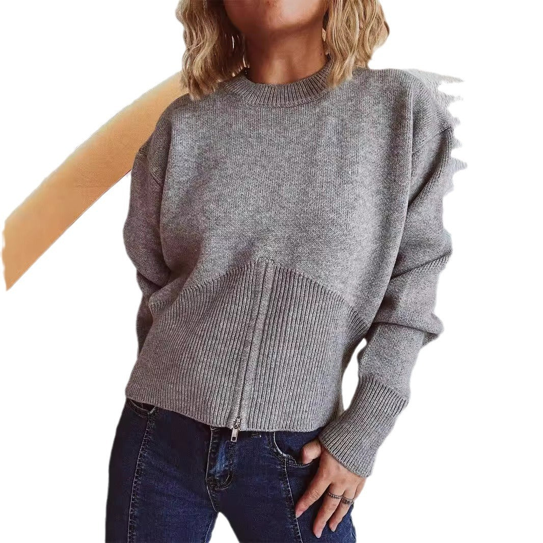 Damen gestreifter Pullover mit trendbewusstem Reißverschluss R&B