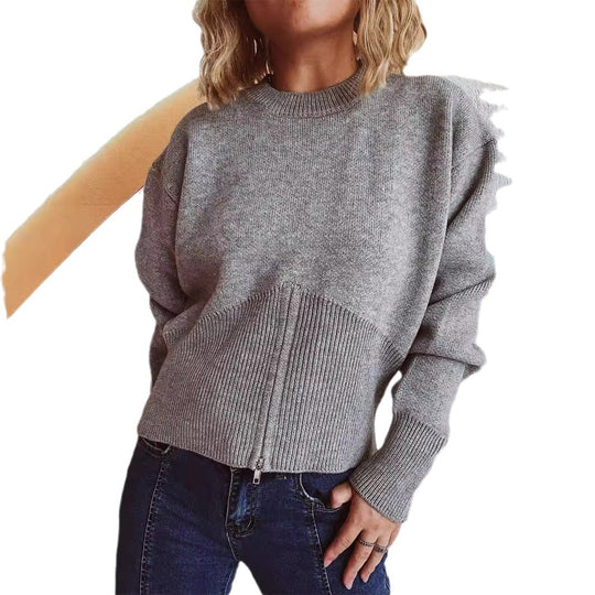 Damen gestreifter Pullover mit trendbewusstem Reißverschluss R&B