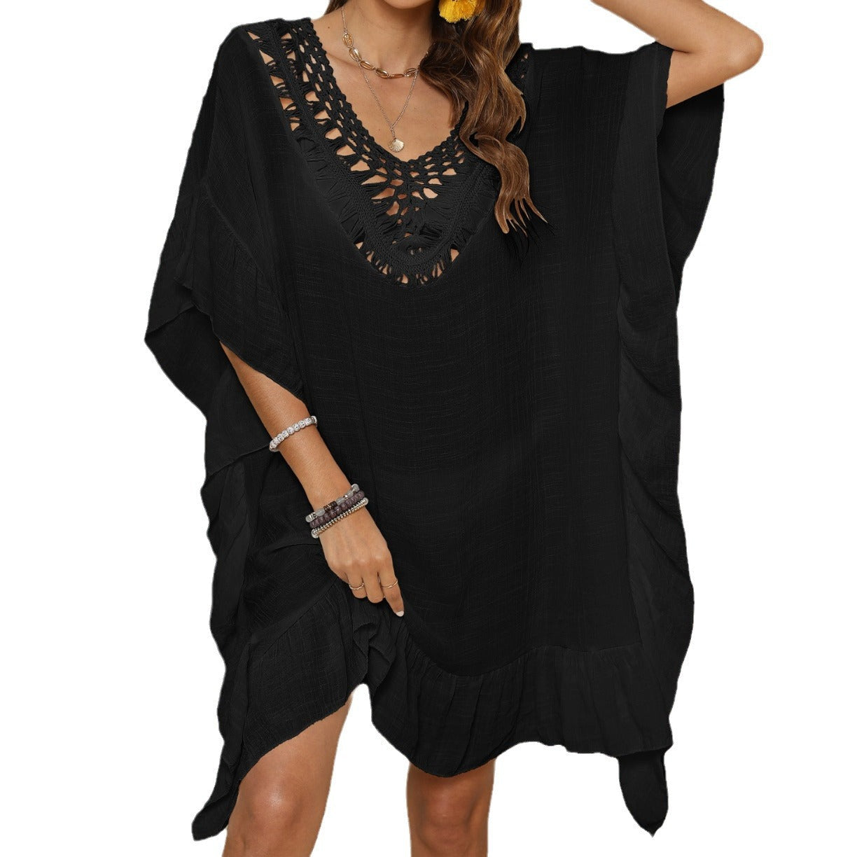 Damen eleganter kaftan mit feiner Häkelspitze R&B