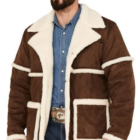 Herren kuscheliger Lammfellmantel mit großzügigen Taschen und elegantem Kragen R&B