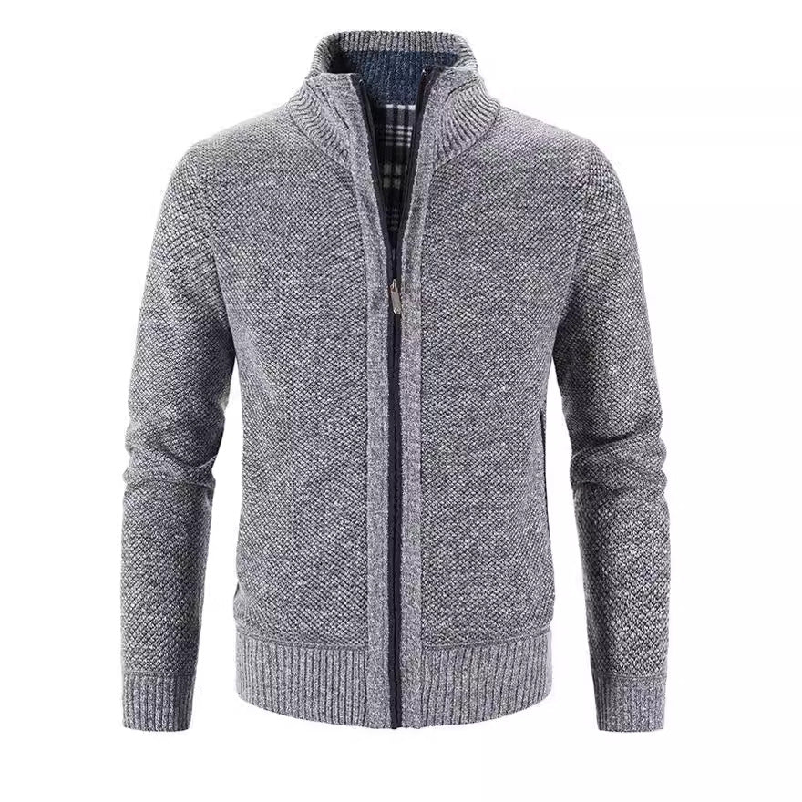 Herren Strickjacke mit strukturiertem Muster und hohem Stehkragen R&B