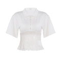 Damen elegantes Kurzarmhemd mit Spitzenbesatz R&B