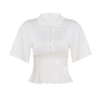 Damen elegantes Kurzarmhemd mit Spitzenbesatz R&B