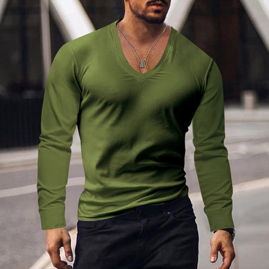 Herren V-Ausschnitt Langarmshirt aus weichem Baumwollmix mit figurbetonter Passform R&B