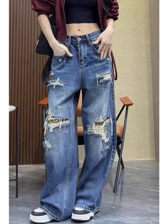 Damen Baggy-Jeans mit modischen Rissdetails und hohem Taillenbund R&B