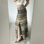 Damen Maxi-Rock mit floralen Mustern und eleganter Spitzenbordüre R&B