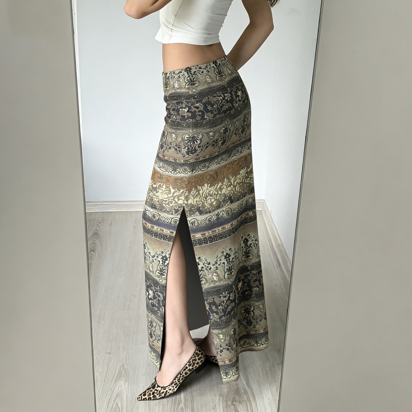 Damen Maxi-Rock mit floralen Mustern und eleganter Spitzenbordüre R&B