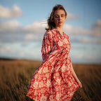 Damen Maxikleid mit floralen Mustern und elegantem Hemdkragen R&B