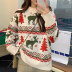 Damen Grobstrickpullover mit festlichem Rentier-Motiv und Rundhalsausschnitt R&B