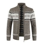 Herren Strickjacke mit modernem Norweger-Muster und hohem Kragen