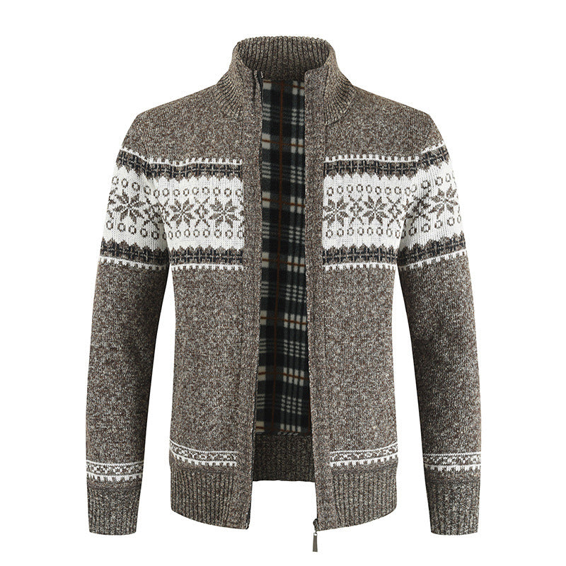 Herren Strickjacke mit modernem Norweger-Muster und hohem Kragen