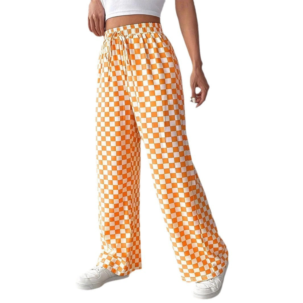 Damen Weite Freizeithose mit kariertem Muster und elastischem Bund R&B