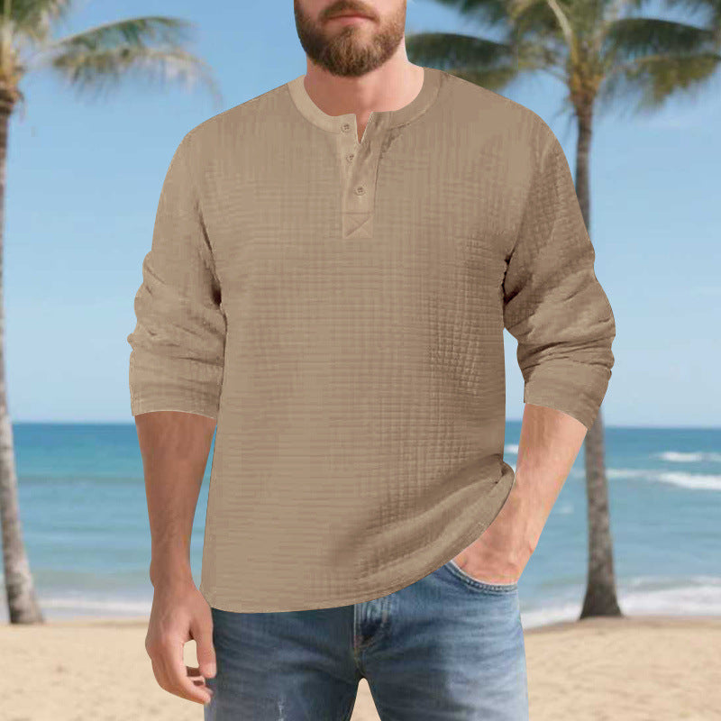 Herren Elegantes Langarmshirt mit Knopfleiste und strukturiertem Stoff R&B