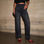 Damen Weite Jeans mit ausgefallenem Saum R&B