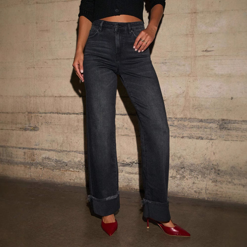 Damen Weite Jeans mit ausgefallenem Saum R&B