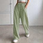 Damen weite Streifenhose mit Gummizug und Seitentaschen