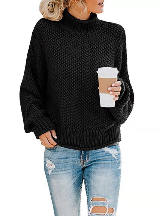 Damen lässiger Strickpullover mit hohem Kragen und strukturierter Oberfläche R&B