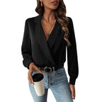 Damen Bluse mit modernem Wickeldesign und eleganten Puffärmeln R&B