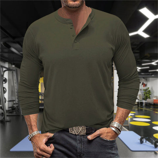 Herren Langarm-Henley-Shirt aus atmungsaktiver Baumwollmischung R&B