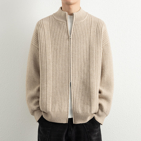 Herren Strickjacke mit modernem Zipper und strukturierter Oberfläche R&B