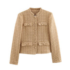 Damen elegante Blazerjacke im klassischen Tweed-Stil mit Knopfdetails R&B