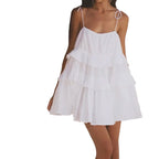 Damen luftiges Sommerkleid mit Rüschendetails und verstellbaren Trägern R&B