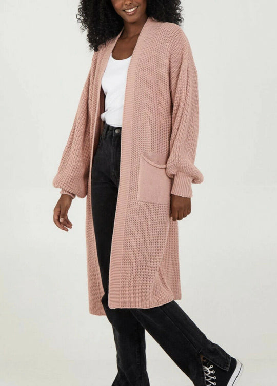 Damen Strickmantel mit voluminösen Ärmeln und offenem Schnitt R&B