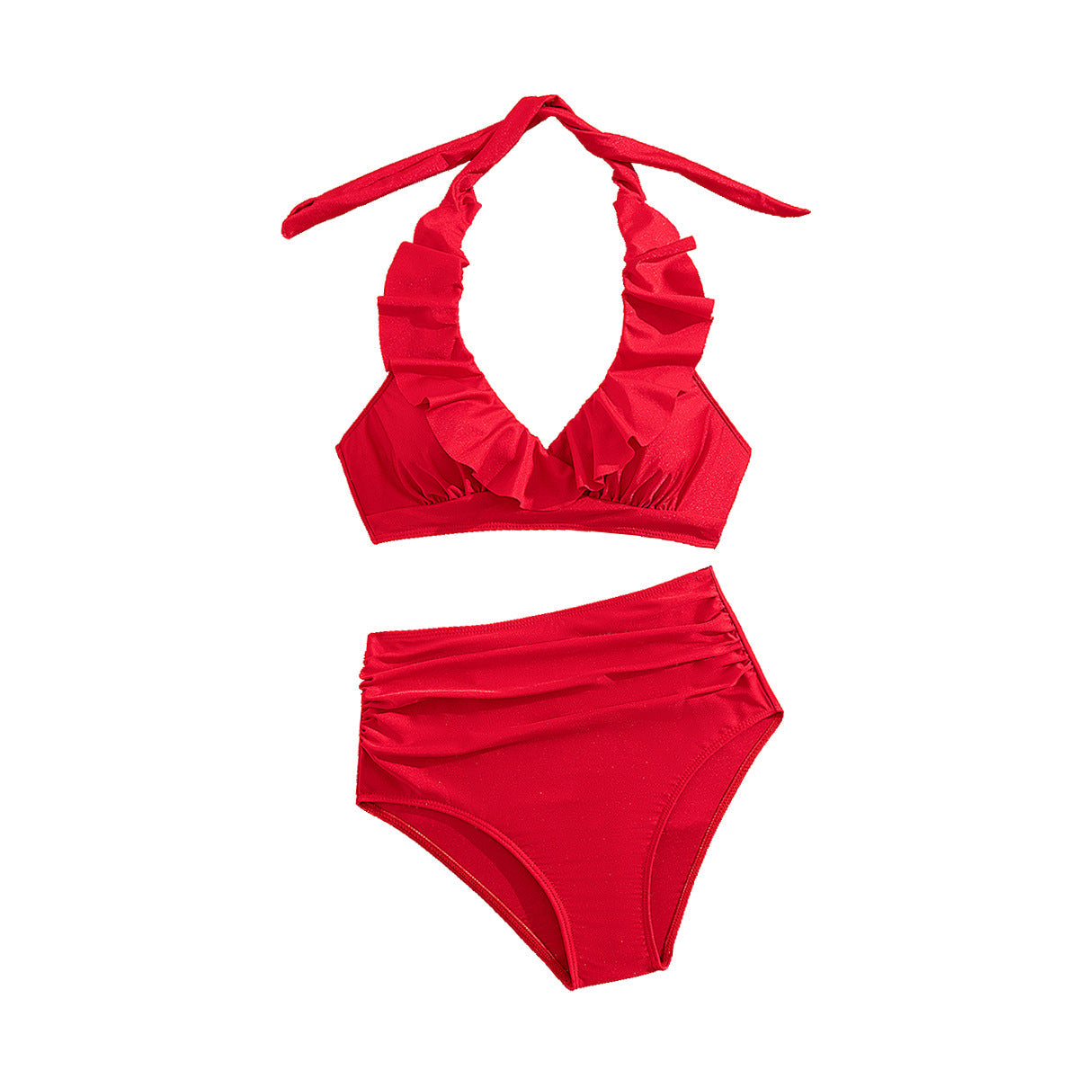 Damen Hoch-waisted Bikini mit voluminösem Rüschendesign R&B