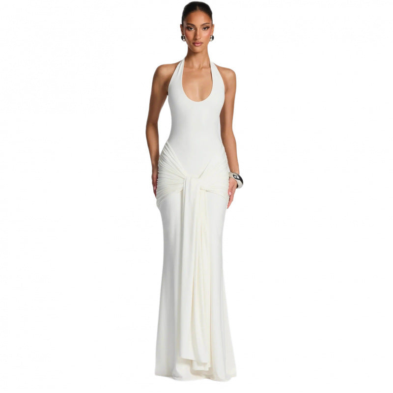Damen Langes Wickelkleid mit tiefem V-Ausschnitt und Raffungen R&B