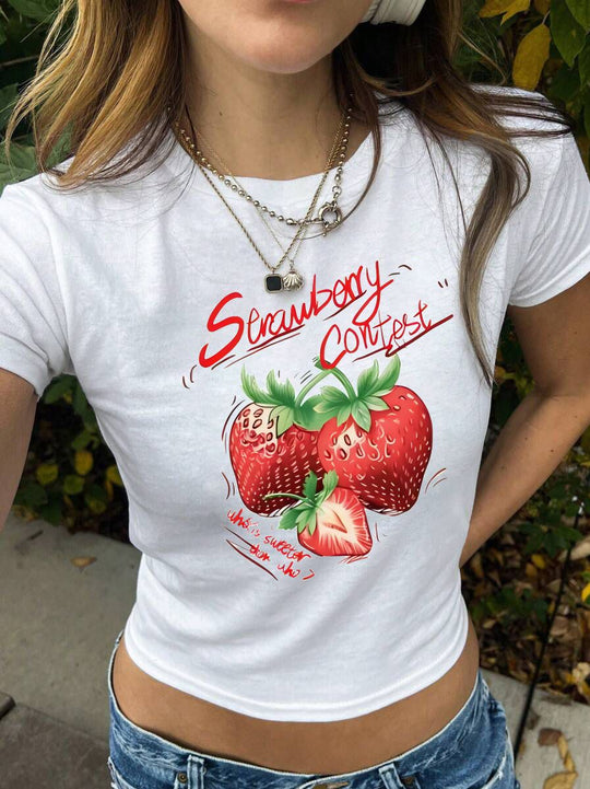 Damen Crop-T-Shirt mit künstlerischem Statementdruck R&B