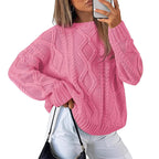 Damen Grobstrickpullover mit Wellenmuster und weitem Schnitt R&B