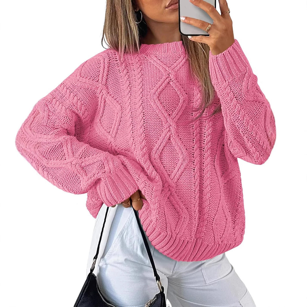 Damen Grobstrickpullover mit Wellenmuster und weitem Schnitt R&B