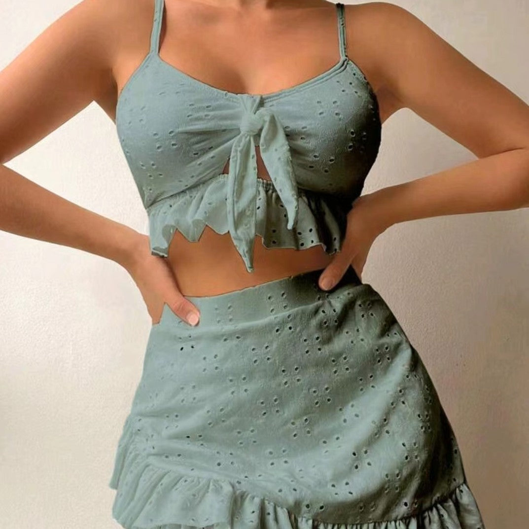 Damen verspieltes Crop-Top und Rüschensrock-Set R&B