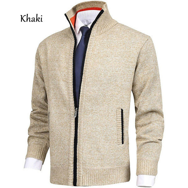 Herren modische Strickjacke mit hohem Kragen und eleganten Kontrastdetails R&B