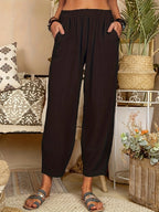 Damen weite Palazzo-Hosen mit elastischem Bund und seitlichen Taschen R&B