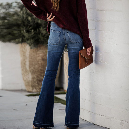 Damen Flared Jeans mit frayed Saum und hohem Bund R&B