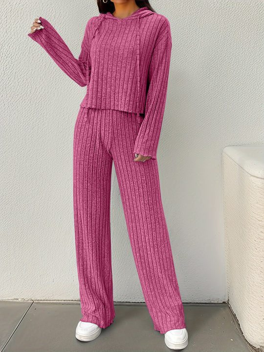 Damen lässiges Strick-Lounge-Set mit Kapuze und weitem Schnitt R&B