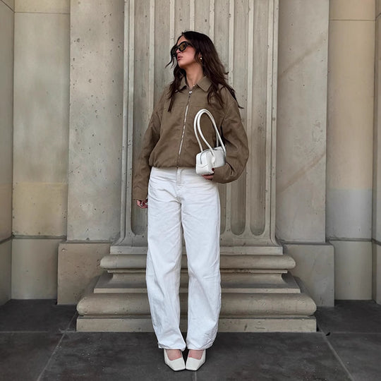 Damen lässige Wildlederjacke im Oversized-Schnitt R&B