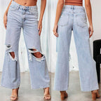 Damen Weit geschnittene Jeans mit modischen Rissen und lässigem Schnitt R&B