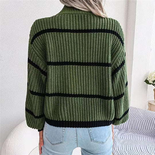 Damen Strickpullover mit überschnittenen Schultern und Stehkragen R&B