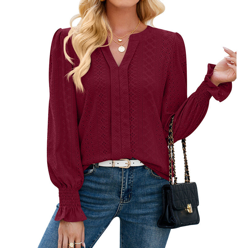 Damen Bluse mit elegantem Lochmuster und lässigem Schnitt R&B