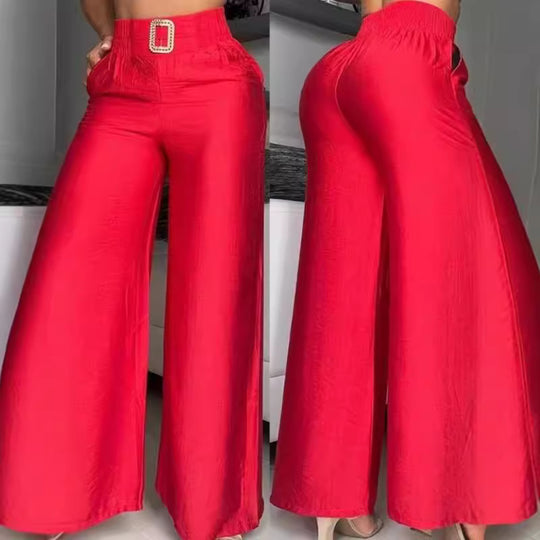 Damen Weit geschnittene Palazzo-Hose mit dekorativem Taillenbund R&B