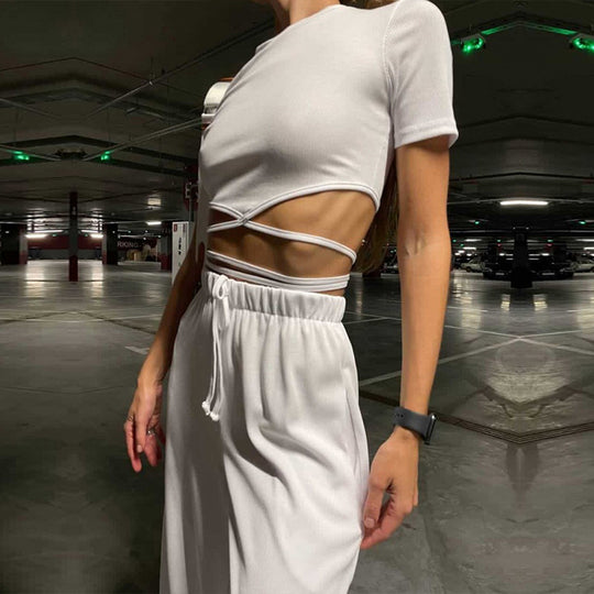Damen sportliches Cropped-Oberteil mit verspieltem Schnitt und einzigartigem Banddesign R&B