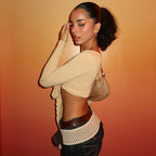 Damen Crop-Top mit verspieltem BindR&Band und langen Ärmeln R&B