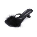 Damen Offene Mules mit dekorativem Plüschbesatz und elegantem Absatz R&B