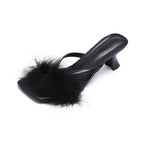 Damen Offene Mules mit dekorativem Plüschbesatz und elegantem Absatz R&B