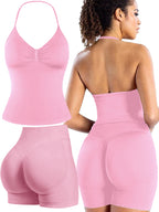 Damen Sportoberteil mit push-up Effekt und figurformenden Shorts R&B